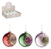 Kerstbal glas rood groen roze glitters per stuk