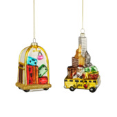 Ornament glas taxi & bagage trolley per stuk