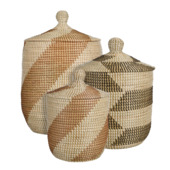 Mand met deksel wit set van 3 - h65xd45cm