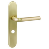 Karwei deurkruk set Rocco ovaal schild vrij-bezet sluiting 63/8 mm messing mat