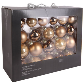 Christmas Goods kerstballen mix glas 42 stuks naturel/bruin