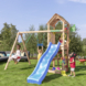 Speeltoestel Jungle Gym Cocoon douglas met glijbaan blauw en 2-schommel module