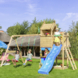 Speeltoestel Jungle Gym Resort grenen geïmpregneerd met glijbaan blauw en 2-schommel module