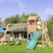 Speeltoestel Jungle Gym Resort douglas met glijbaan donker groen en 2-schommel module