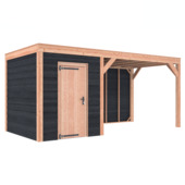 Tuinhuis met overkapping Douglas hout Zweeds rabat onbehandeld zwart 545 x 255 cm