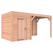Tuinhuis met overkapping Douglas hout Zweeds rabat onbehandeld 495 x 255 cm