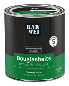 KARWEI douglas beits Schuur & Schutting dekkend RAL 9005 zwart 750 ml