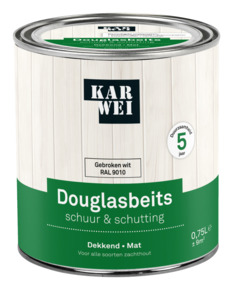 KARWEI douglas beits Schuur & Schutting dekkend RAL 9010 gebroken wit 750 ml