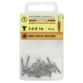 Rotadrill Messing schroeven platkop 3,0x16 mm - 18 stuks