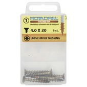 Rotadrill Messing schroeven platkop 4,0x30 mm - 6 stuks