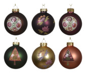 Kerstbal glas gedecoreerd per stuk