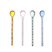 Theelepel glas set van 4 roze, bruin, groen en blauw