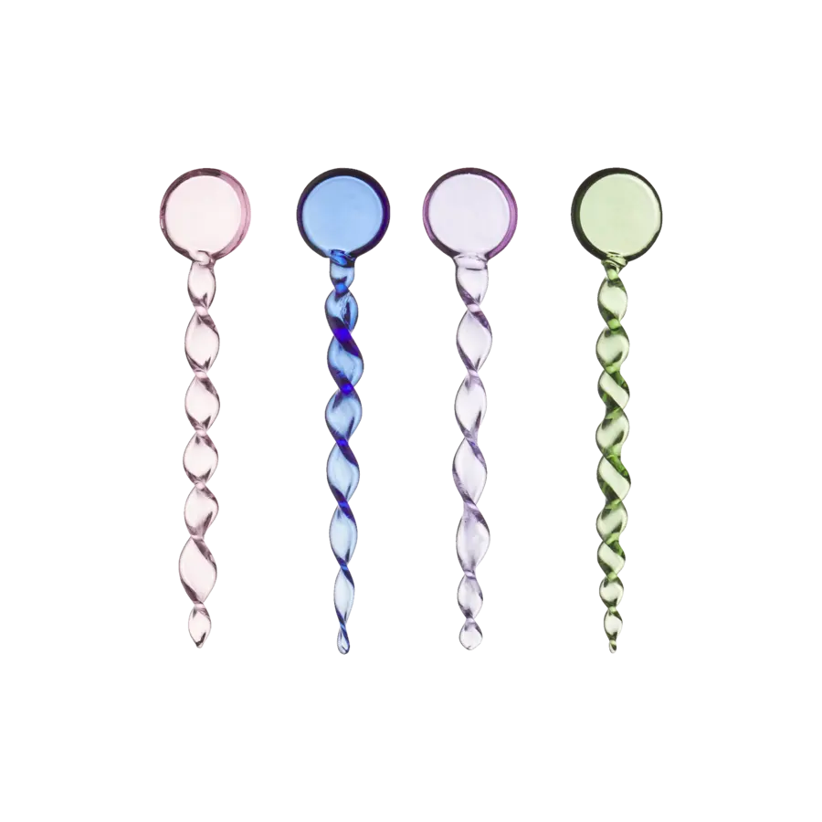 Theelepel glas set van 4 roze, blauw, paars en groen