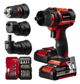 Einhell 18V accuboormachine TE-CD 18/45 Li Kit incl. 2 accu's 2Ah + snellader + 22-delige boren- en bitset + koffer