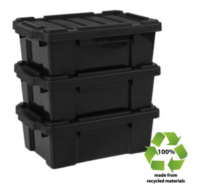 Iris Heavy Duty Powerbox Robuust Opbergbox - 25L - 100% Recycled Kunststof - Zwart - Set van 3