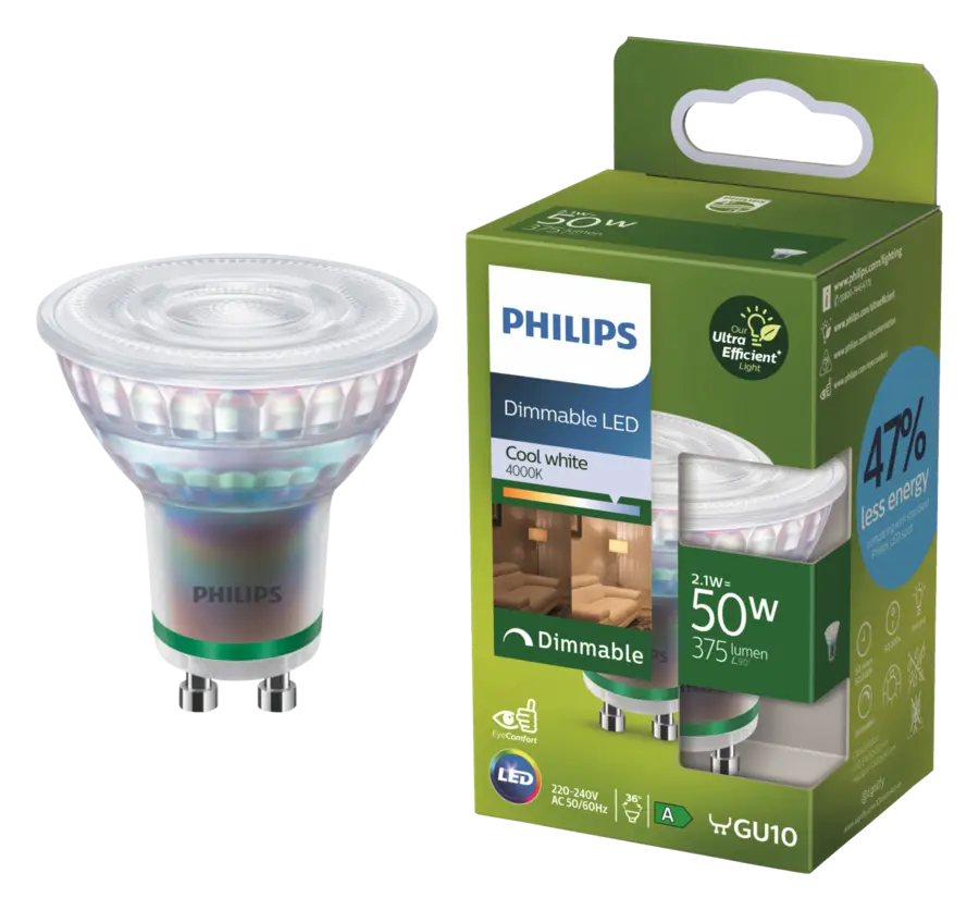 Philips ultra efficient GU10 50W dimbaar 4000k