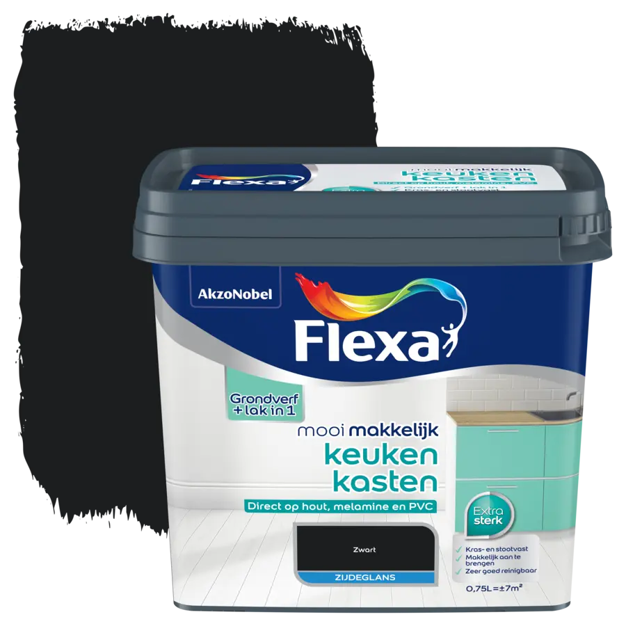Flexa Mooi Makkelijk keukenkasten binnenlak zijdeglans zwart 750 ml