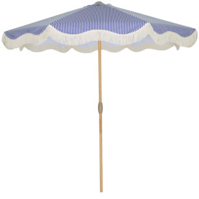 Parasol strand blauw/wit streep met franjes Ø 250 cm