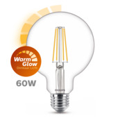 Philips LED globe E27 60W filament helder warmglow dimbaar