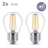 Philips LED kogel E27 duopack filament helder niet dimbaar