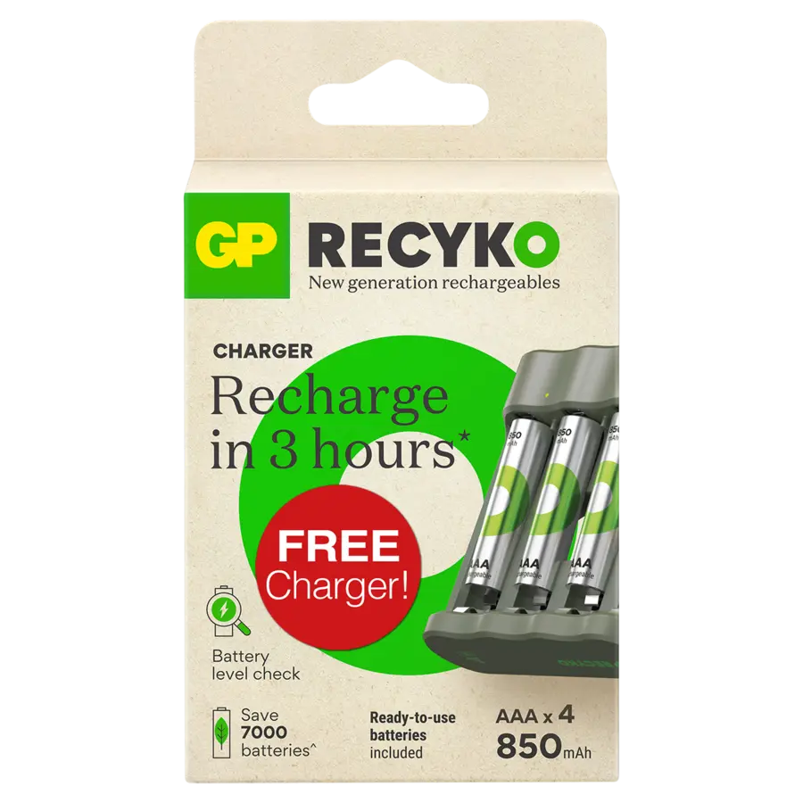 GP ReCyko oplaadbare batterijen AAA 850 mAh 4 stuks + gratis lader