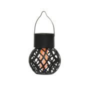 Solar LED Lantaarn met vlam-effect 9 cm hoog zwart 