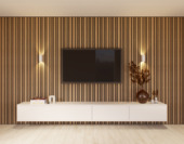 Lattenwand Decowall Acoustic Blend brons eiken, combinatie van verschillende breedtes, 260x30cm, 2 stuks (1.56m2)