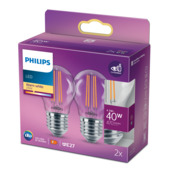 Philips LED kogel E27 duopack filament helder niet dimbaar
