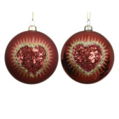 Decoris kerstbal polystyreen rood met hartjes Ø 8 cm