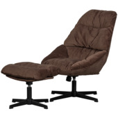 WOOOD fauteuil Yaro espresso chenille stof draaibaar met hocker
