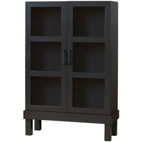 WOOOD vitrinekast Bonk 2-deurs matzwart grenenhout 160x107x39 cm