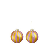 Kerstbal mix glas streep roze goud  Ø 8 cm per stuk