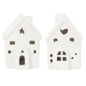 Christmas Goods decoratie keramiek kersthuisje met LED verlichting 6.5 x 9 x 5.7 cm