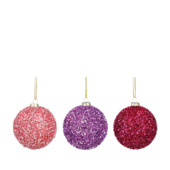 Kerstbal mix kunststof glitter roze lila fuchsia Ø 8 cm per stuk