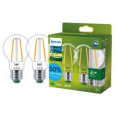 Philips LED peerlamp UltraEfficient transparant E27 40W warmwit licht 2 stuks
