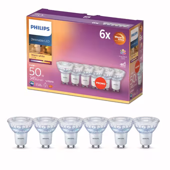 Philips LED spot GU10 50W 6 stuks warmglow dimbaar
