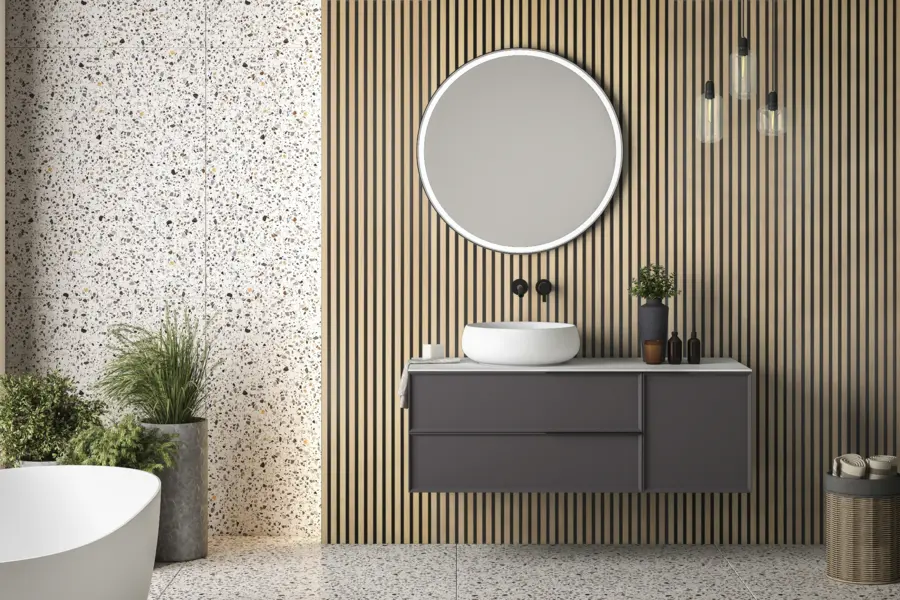 Lattenwand badkamer 260x52 cm licht eiken, dikte 15 mm