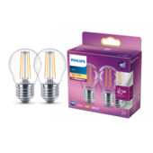 Philips LED kogel E27 3,4W 2 stuks filament helder niet dimbaar