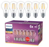 Philips LED peer E27 3,4W 6 stuks filament helder niet dimbaar