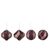 Kersthanger keramiek gestreept roze paars rond of tolvorm Ø 8 cm per stuk