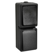 Handson Opbouw Stopcontact/ Wisselschakelaar Spatwaterdicht Zwart