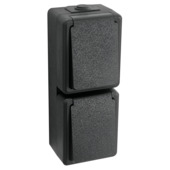 Handson Opbouw Stopcontact RA Dubbel Spatwaterdicht Zwart