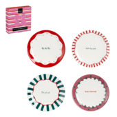 Kerst ontbijtbord 4-delig cadeau set roze rood groen 2 x Ø 20 cm