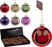 Glasfiguur kersthanger smiley glas divers Ø 8,8 cm per stuk