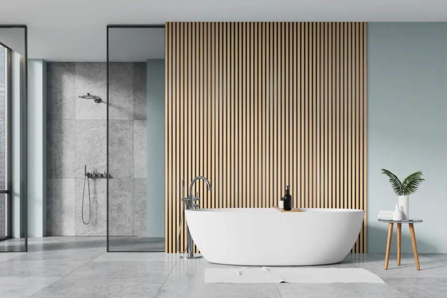 Lattenwand badkamer 260x52 cm licht eiken, dikte 15 mm