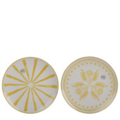 Dinerbord geel strepen bloemen d27cm - per stuk