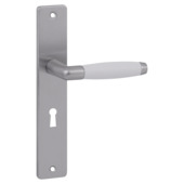 Karwei deurkruk set Lago recht schild sleutelgat 56 mm RVS look messing