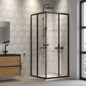 Sealskin hoekinstap deur voor douchecabine vierdelig Hooked mat zwart 90 x 90 x 200 cm