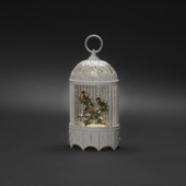 KonstSmide sneeuwlantaarn vogelkooi goudvink met LED verlichting 25 x 8 cm wit