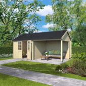 Tuinhuis met overkapping Marin vurenhout onbehandeld 575 x 275 cm